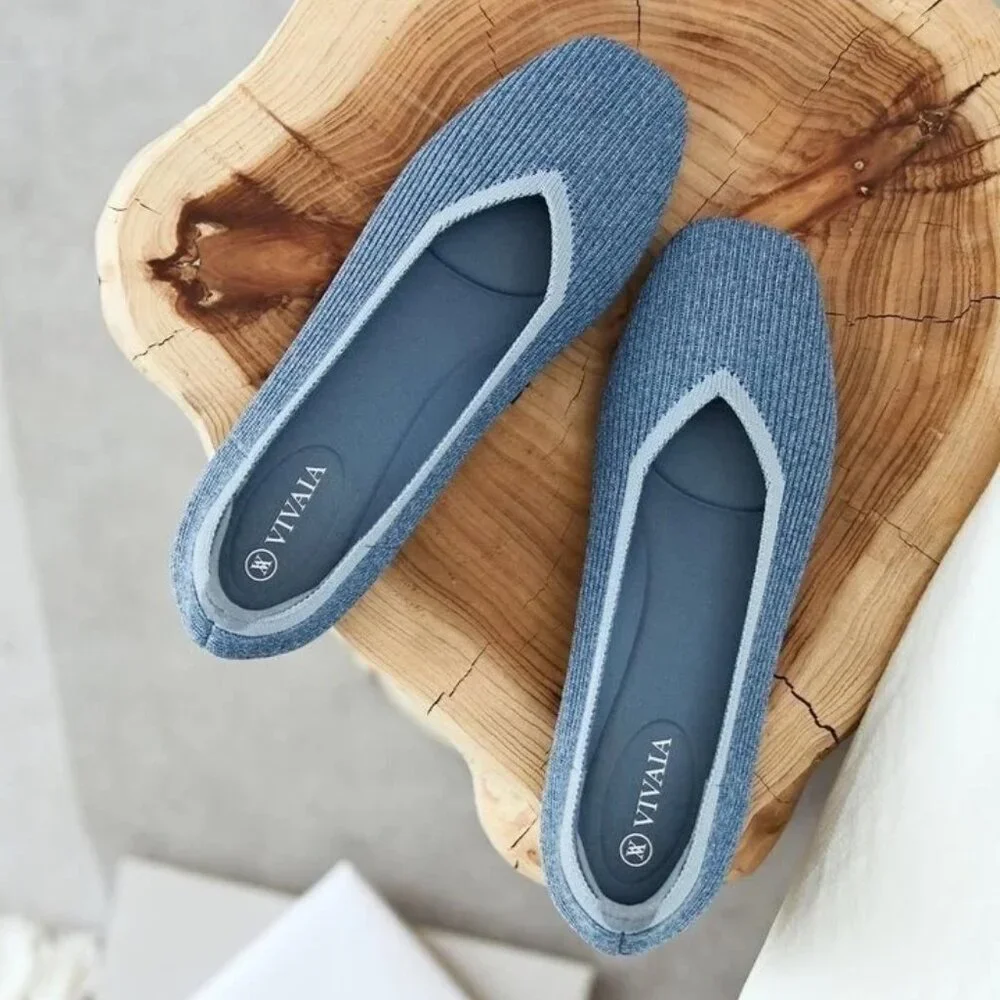 Vivaia Square-Toe V-Cut Margot Slip On Ballet Flats in Denim Blue Size 42/10.5